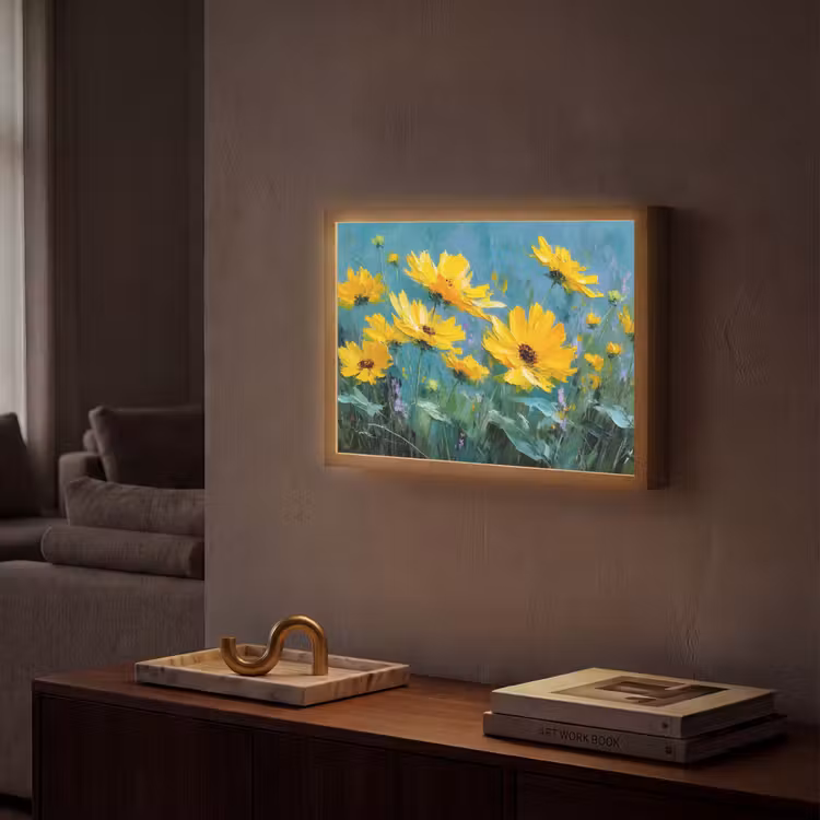 Lightbox - Wandlamp - Penseelstreken - Bloemen - Felgeel - Abstract — 2