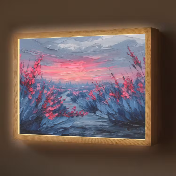 Lightbox - Wandlamp - Schilderij - Zonsondergang - Bloemen - Rivier — 1