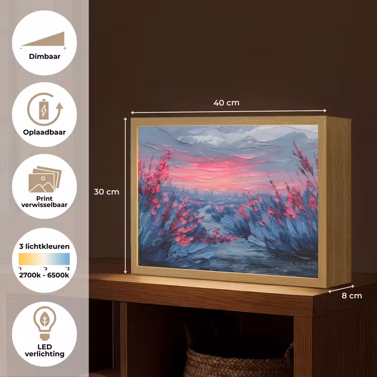 Lightbox - Wandlamp - Schilderij - Zonsondergang - Bloemen - Rivier — 10