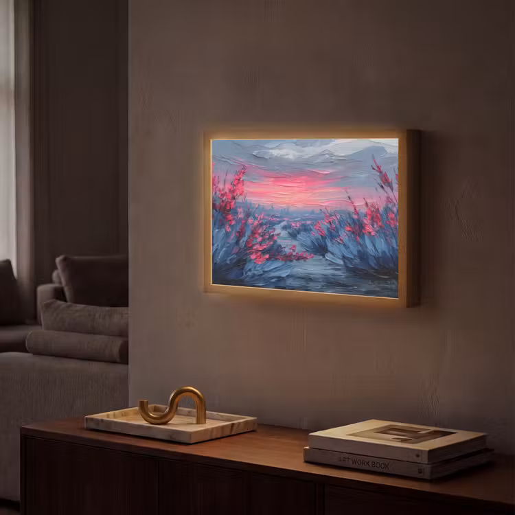 Lightbox - Wandlamp - Schilderij - Zonsondergang - Bloemen - Rivier — 2