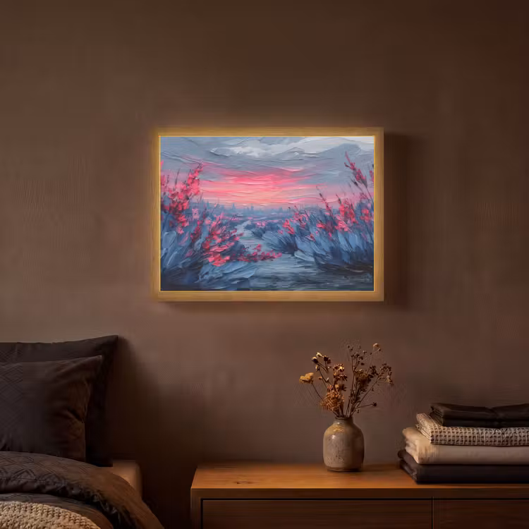 Lightbox - Wandlamp - Schilderij - Zonsondergang - Bloemen - Rivier — 3