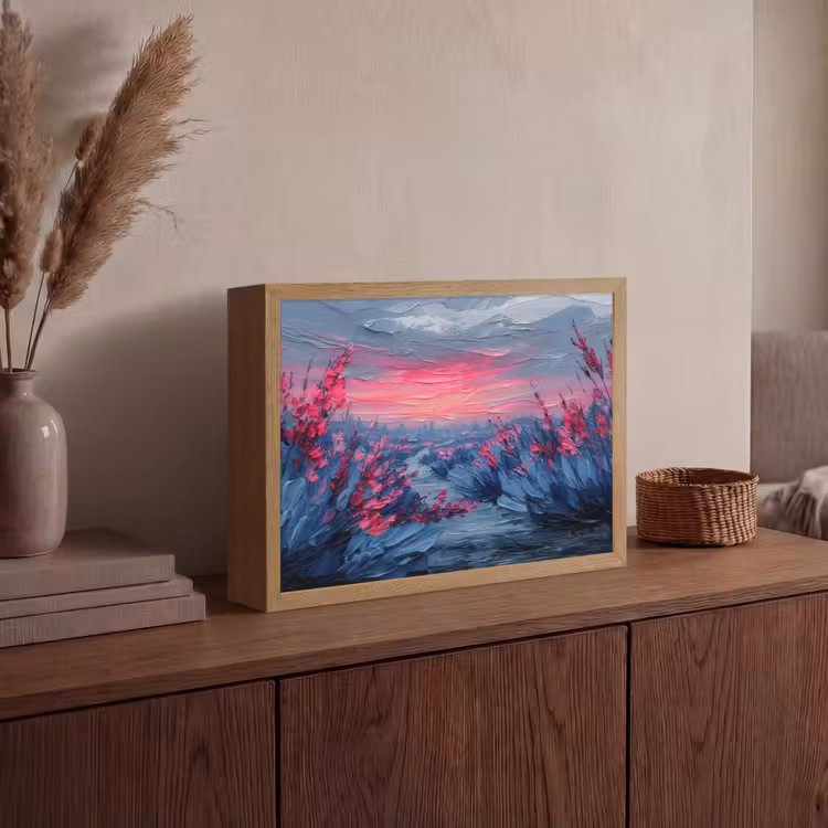 Lightbox - Wandlamp - Schilderij - Zonsondergang - Bloemen - Rivier — 4