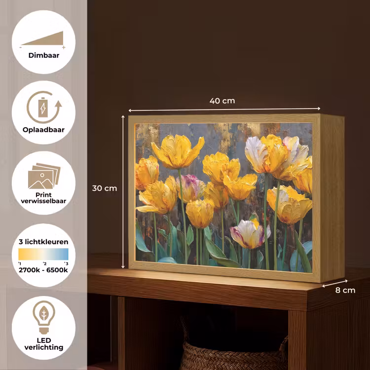 Lightbox - Wandlamp - Tulpen - Geel - Penseelstreken - Abstract — 10