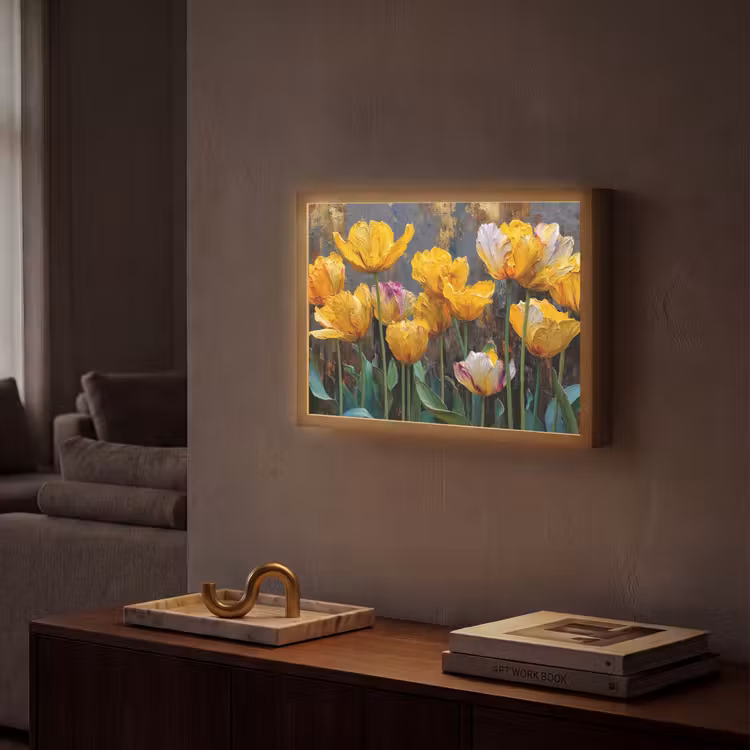 Lightbox - Wandlamp - Tulpen - Geel - Penseelstreken - Abstract — 2