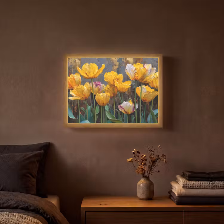 Lightbox - Wandlamp - Tulpen - Geel - Penseelstreken - Abstract — 3