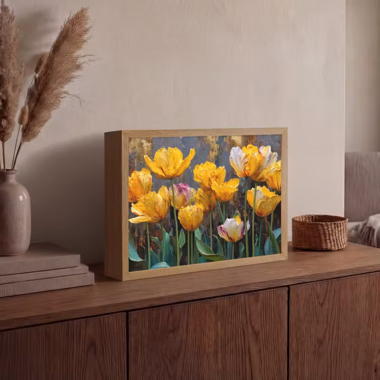 Lightbox - Wandlamp - Tulpen - Geel - Penseelstreken - Abstract — 4