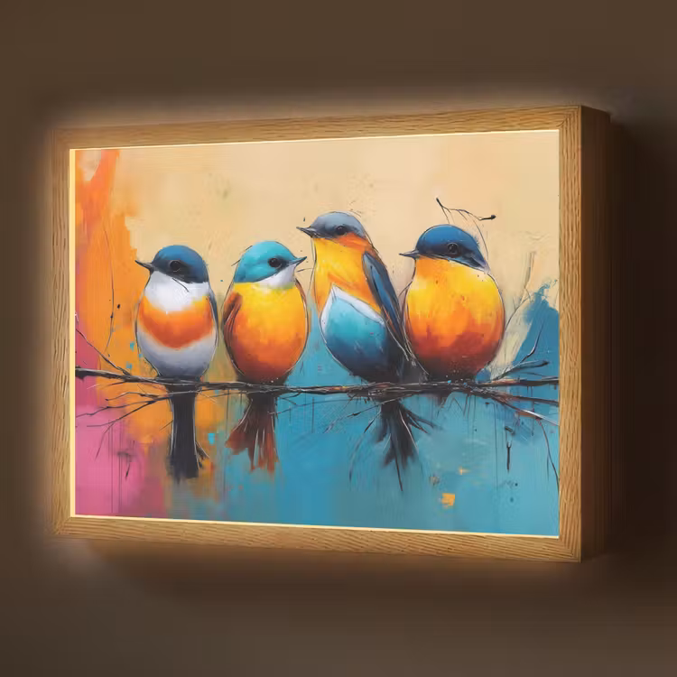 Lightbox - Wandlamp - Vogels - Kleurrijk - Tak - Abstract — 1