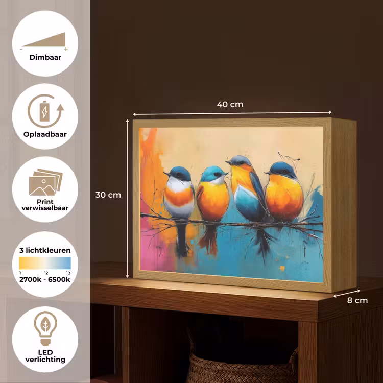 Lightbox - Wandlamp - Vogels - Kleurrijk - Tak - Abstract — 10