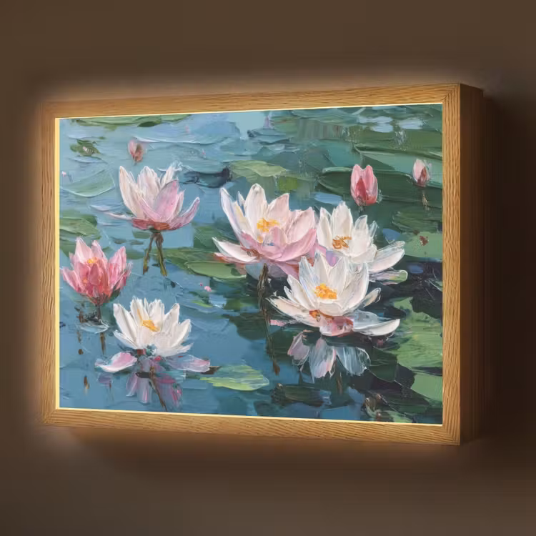 Lightbox - Wandlamp - Waterlelies - Bloemen - Roze - Water — 1