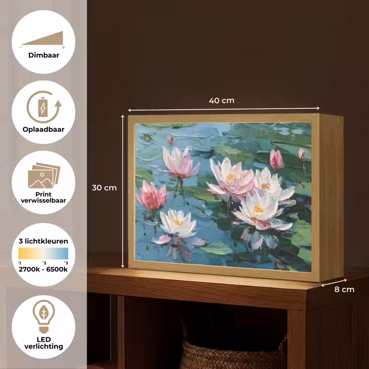 Lightbox - Wandlamp - Waterlelies - Bloemen - Roze - Water — 10