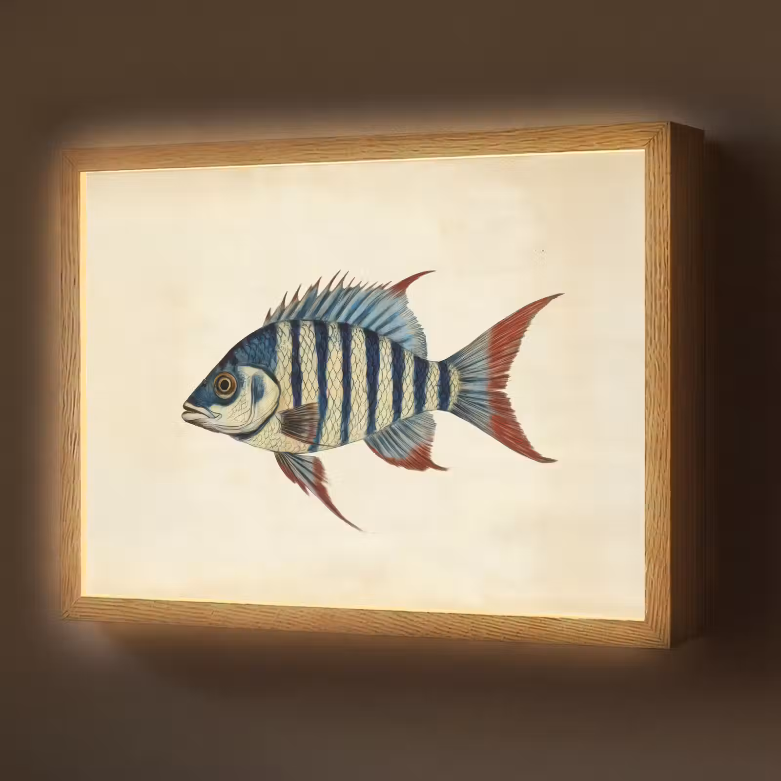 Lightbox - Wandlamp - Gestreept - Donkerblauw - Rugvin - Vis — 1