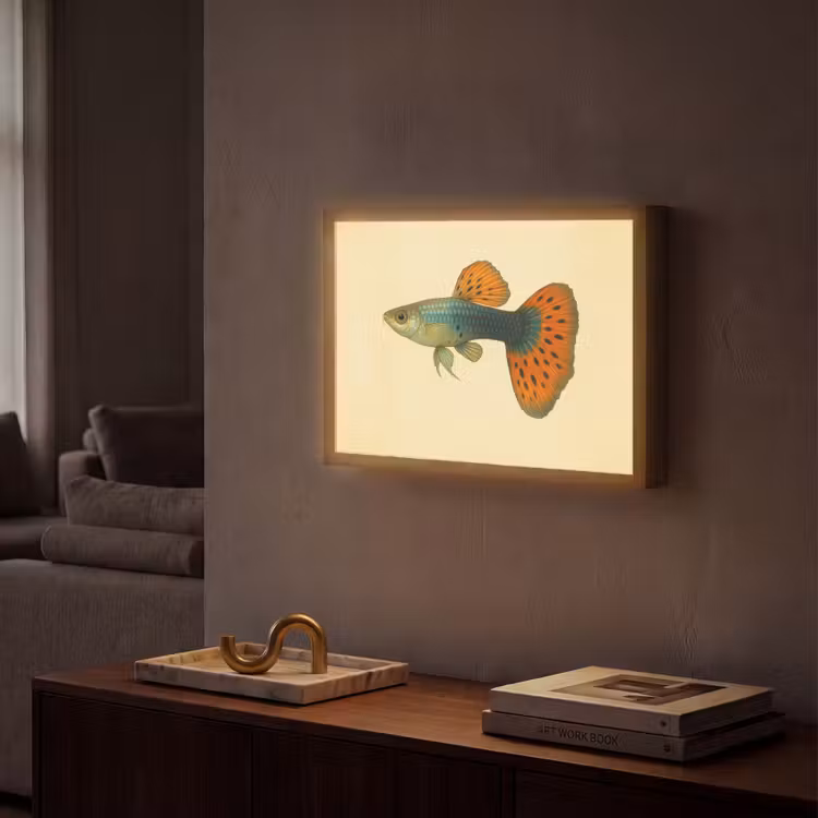 Lightbox - Wandlamp - Vis - illustratie - Stippen - Oranje — 2
