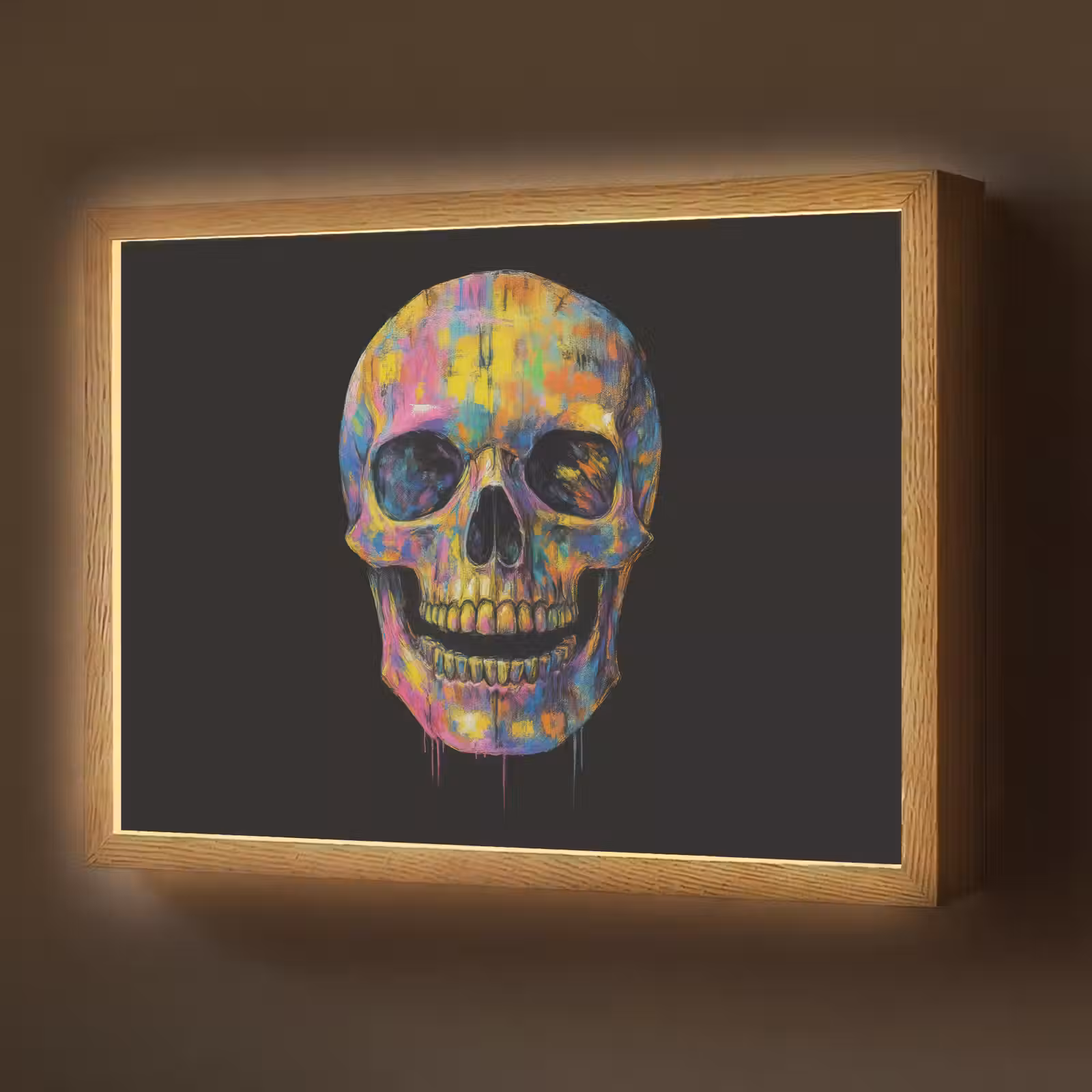 Lightbox - Wandlamp - Penseelstreken - Schedel - Kleurrijk - Abstract — 1