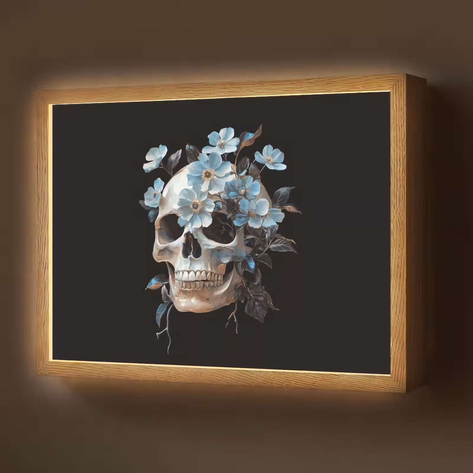 Lightbox - Wandlamp - Schedel - Blauw - Bloemen - Bladeren — 1