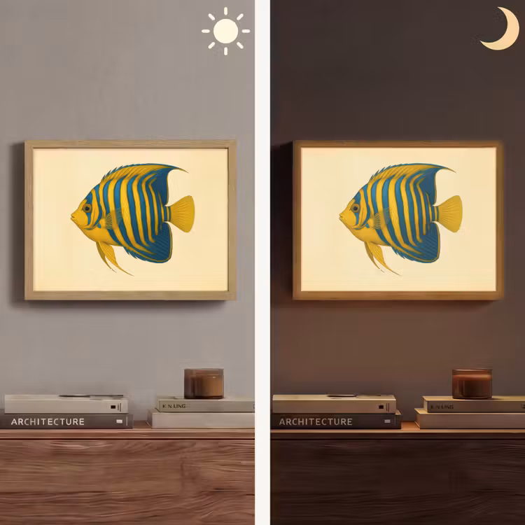Lightbox - Wandlamp - Felgeel - Vis - Strepen - Vinnen — 6