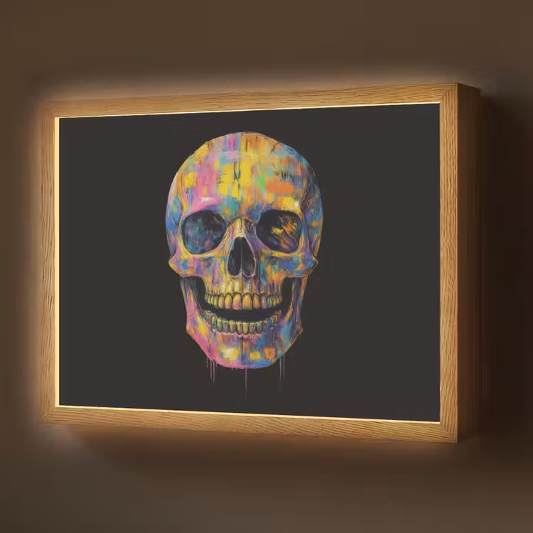Lightbox - Wandlamp - Penseelstreken - Schedel - Kleurrijk - Abstract — 1