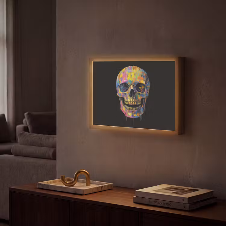 Lightbox - Wandlamp - Penseelstreken - Schedel - Kleurrijk - Abstract — 2