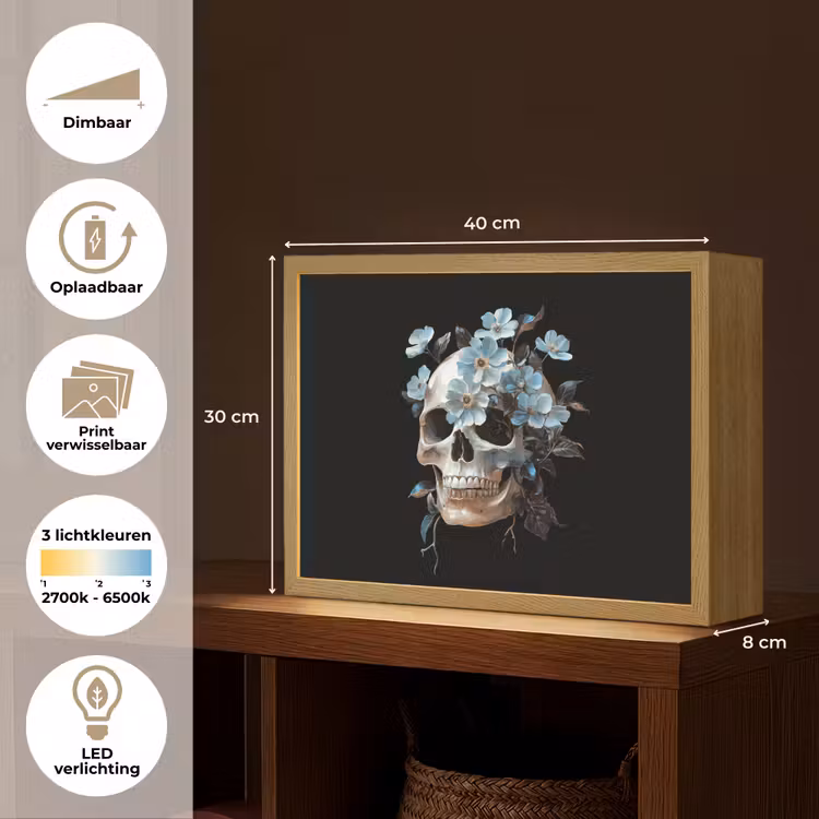 Lightbox - Wandlamp - Schedel - Blauw - Bloemen - Bladeren — 10