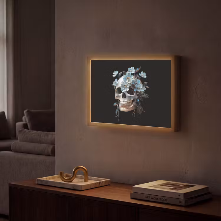 Lightbox - Wandlamp - Schedel - Blauw - Bloemen - Bladeren — 2