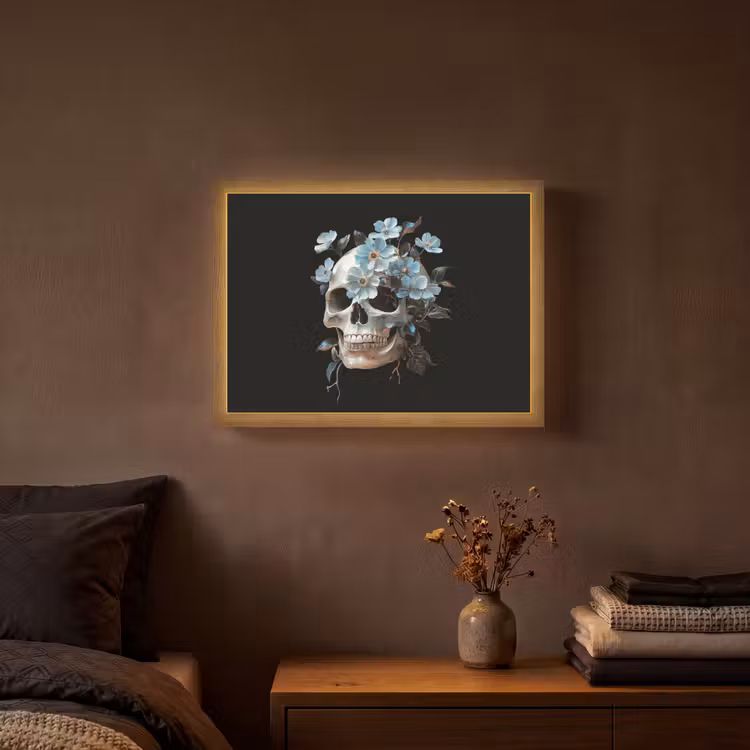 Lightbox - Wandlamp - Schedel - Blauw - Bloemen - Bladeren — 3