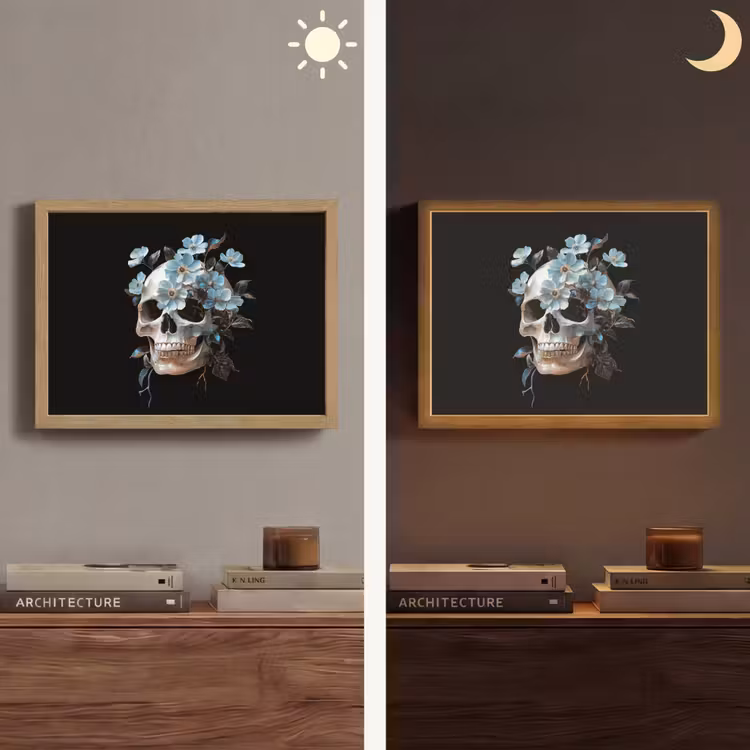 Lightbox - Wandlamp - Schedel - Blauw - Bloemen - Bladeren — 6