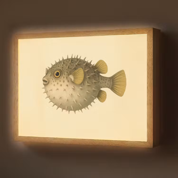 Lightbox - Wandlamp - Stekels - Vis - Opgeblazen - Bruin — 1