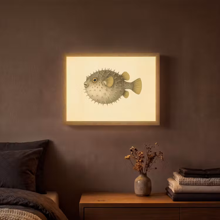 Lightbox - Wandlamp - Stekels - Vis - Opgeblazen - Bruin — 3