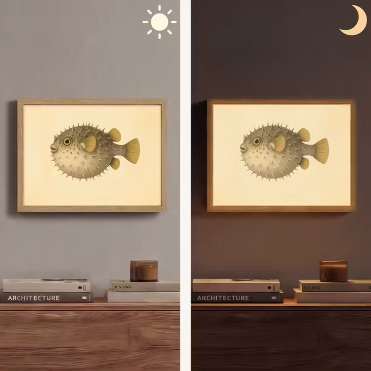 Lightbox - Wandlamp - Stekels - Vis - Opgeblazen - Bruin — 6