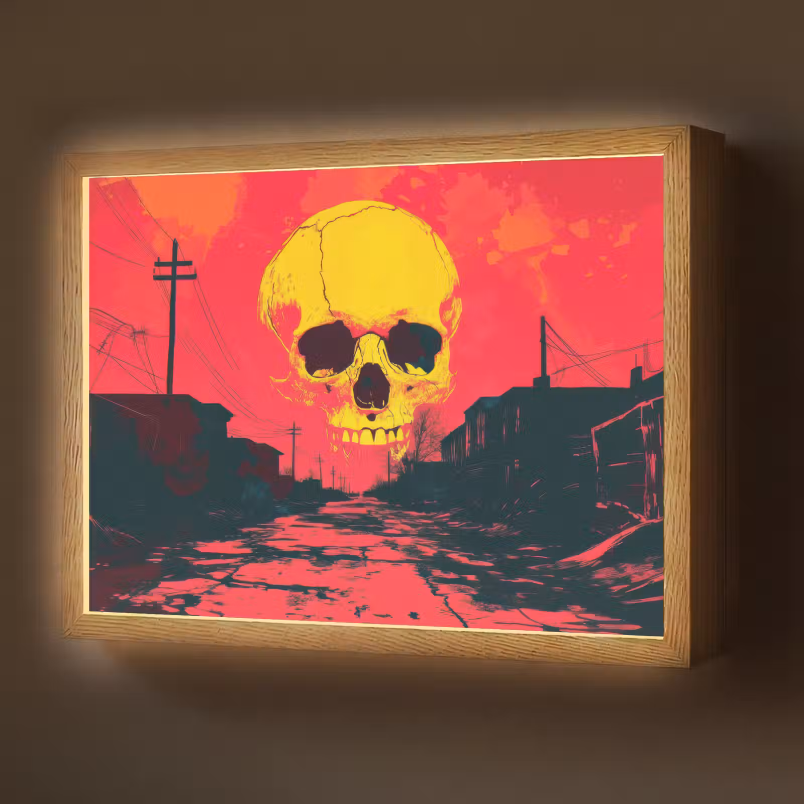 Lightbox - Wandlamp - Straat - Verlaten - Schedel - Geel — 1