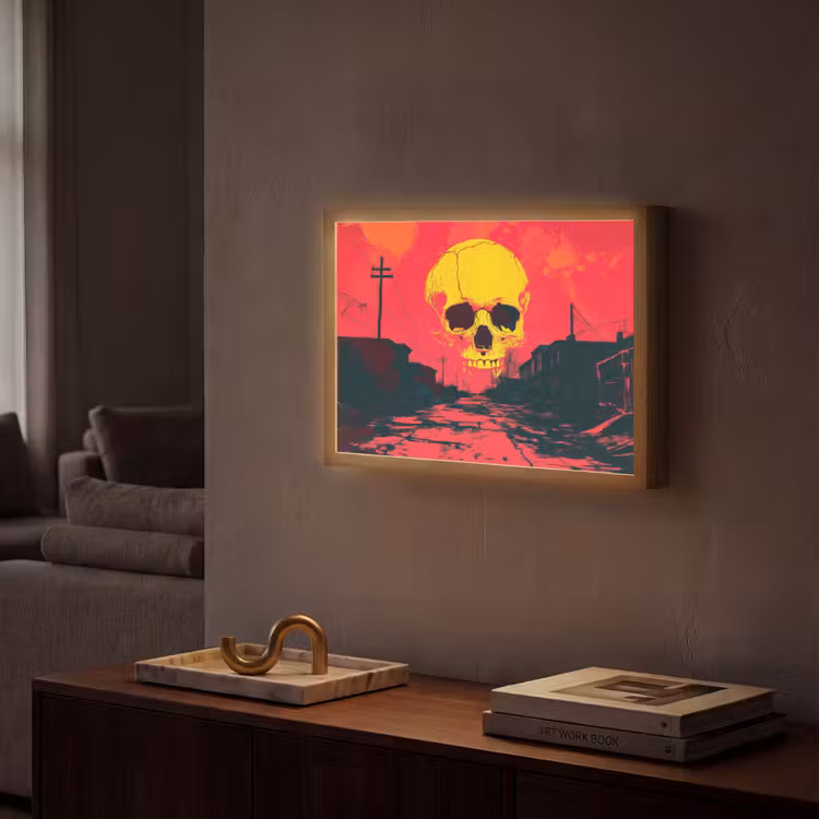 Lightbox - Wandlamp - Straat - Verlaten - Schedel - Geel — 2