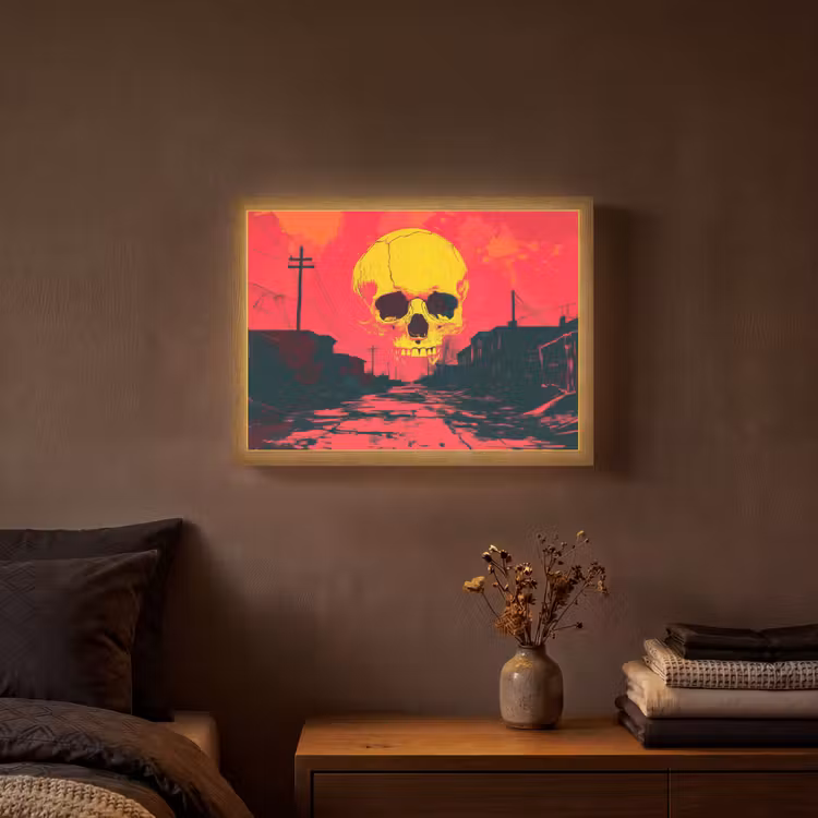 Lightbox - Wandlamp - Straat - Verlaten - Schedel - Geel — 3