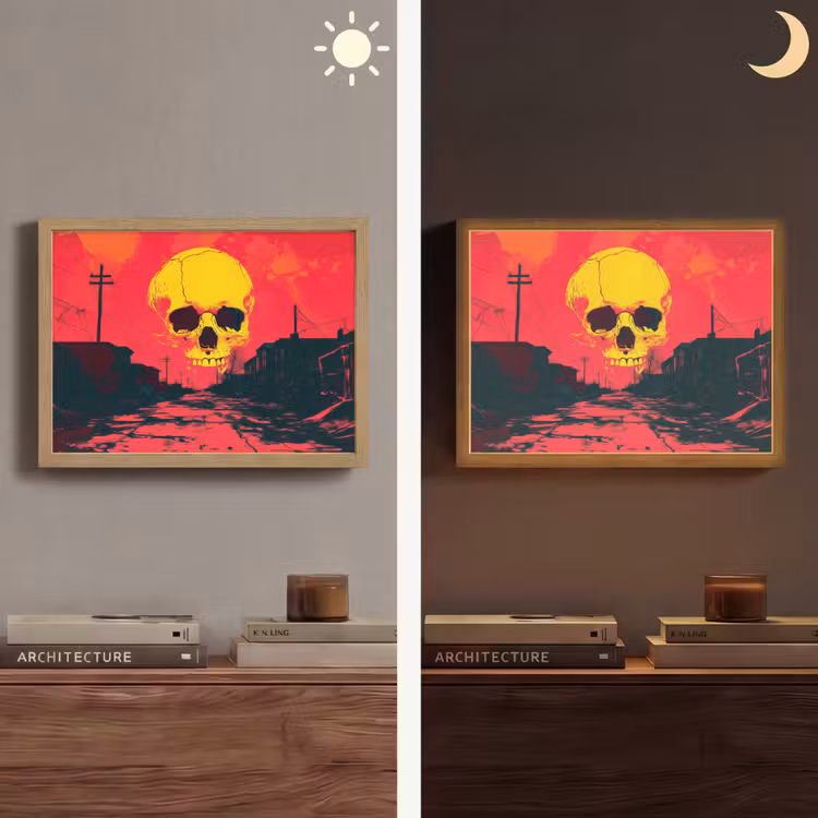 Lightbox - Wandlamp - Straat - Verlaten - Schedel - Geel — 6