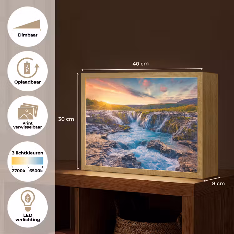 Lightbox - Wandlamp - Waterval - Planten - Mos - Landschap - Zonsondergang - Rots — 10