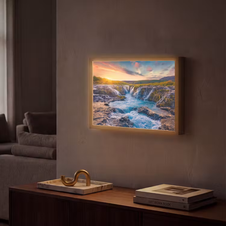 Lightbox - Wandlamp - Waterval - Planten - Mos - Landschap - Zonsondergang - Rots — 2