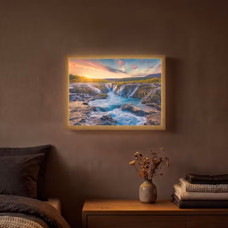 Lightbox - Wandlamp - Waterval - Planten - Mos - Landschap - Zonsondergang - Rots — 3
