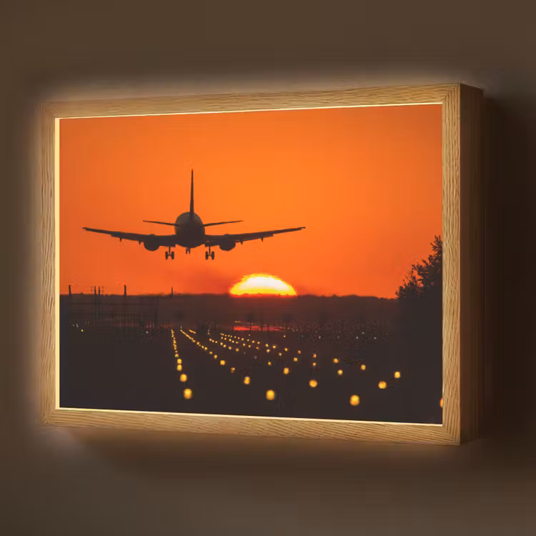 Lightbox - Wandlamp - Zonsondergang - Vliegtuig - Oranje - Zon — 1