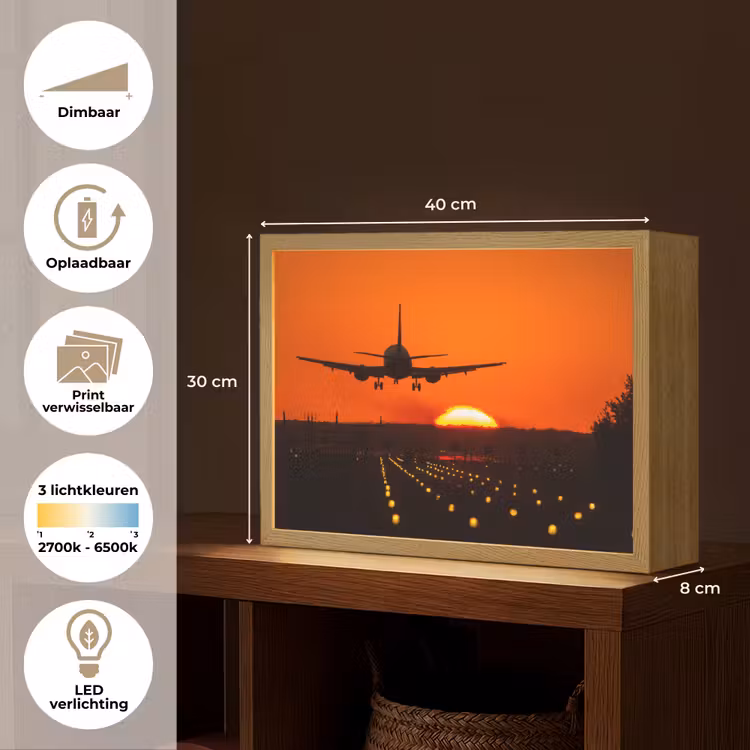 Lightbox - Wandlamp - Zonsondergang - Vliegtuig - Oranje - Zon — 10