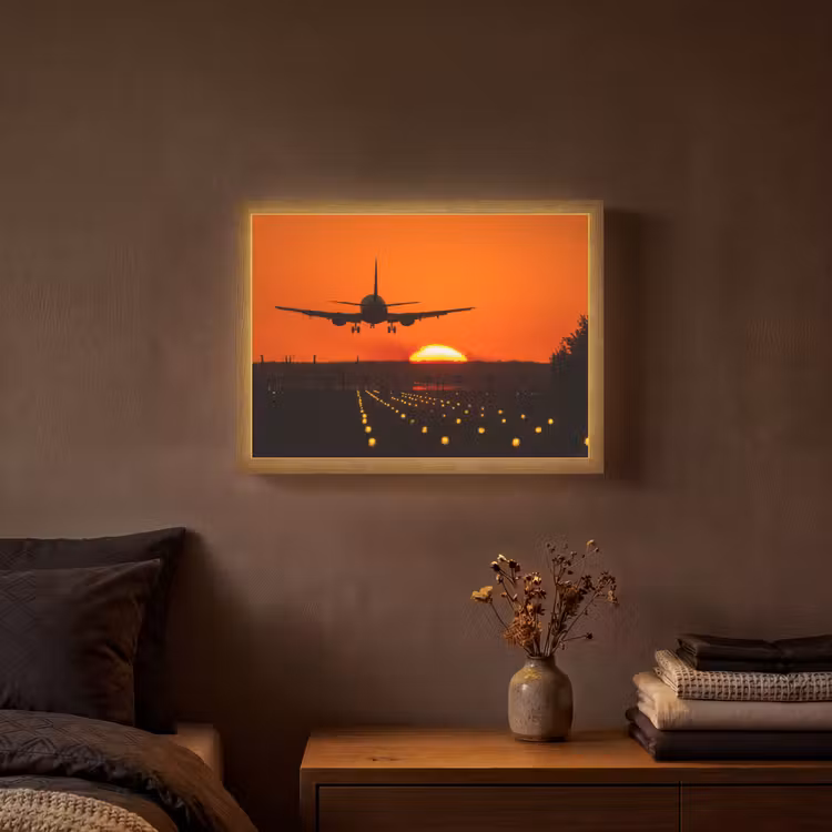 Lightbox - Wandlamp - Zonsondergang - Vliegtuig - Oranje - Zon — 3