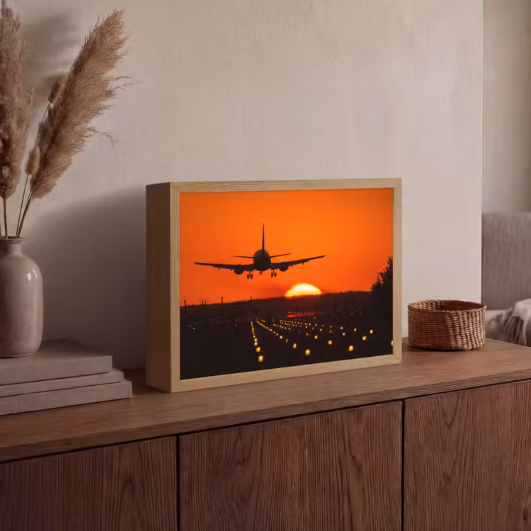 Lightbox - Wandlamp - Zonsondergang - Vliegtuig - Oranje - Zon — 4