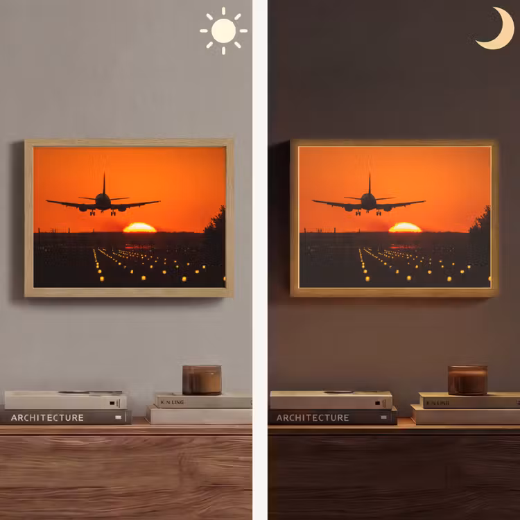 Lightbox - Wandlamp - Zonsondergang - Vliegtuig - Oranje - Zon — 6