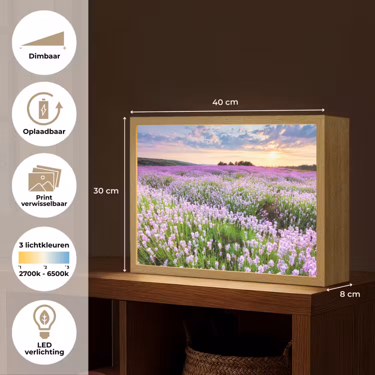 Lightbox - Wandlamp - Lavendel - Bloemen - Zonsondergang - Paars - Weide — 10