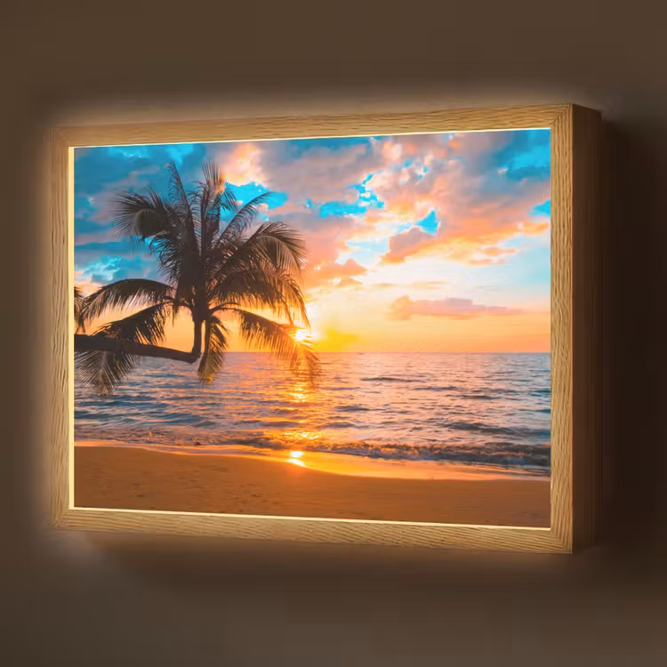 Lightbox - Wandlamp - Palm - Zonsondergang - Horizon - Strand - Zee - Tropisch — 1