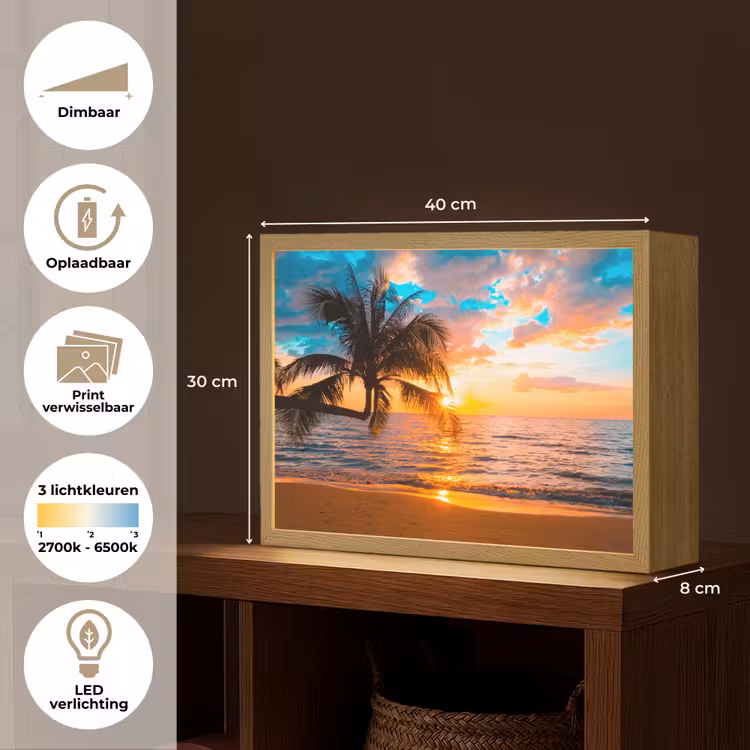 Lightbox - Wandlamp - Palm - Zonsondergang - Horizon - Strand - Zee - Tropisch — 10