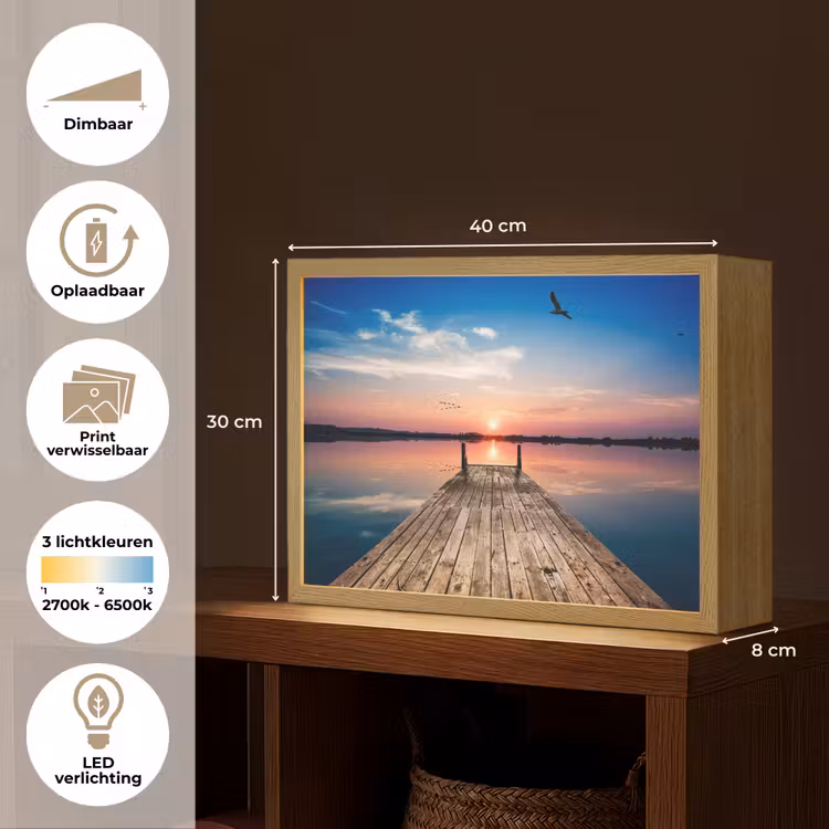 Lightbox - Wandlamp - Steiger - Water - Zonsondergang - Roze - Horizon — 10