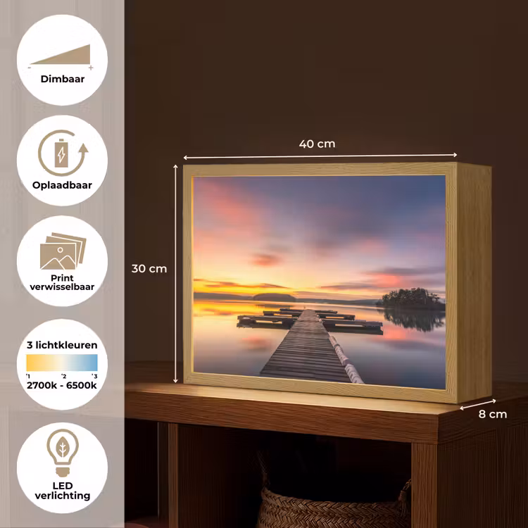 Lightbox - Wandlamp - Steiger - Zonsondergang - Water - Zee - Reflectie — 10