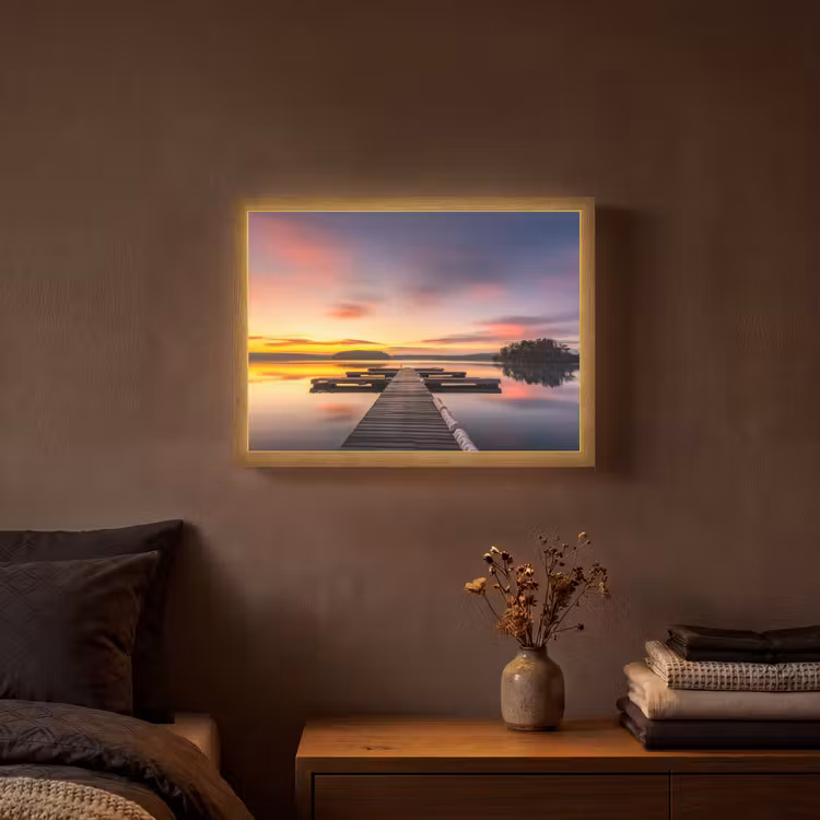 Lightbox - Wandlamp - Steiger - Zonsondergang - Water - Zee - Reflectie — 3