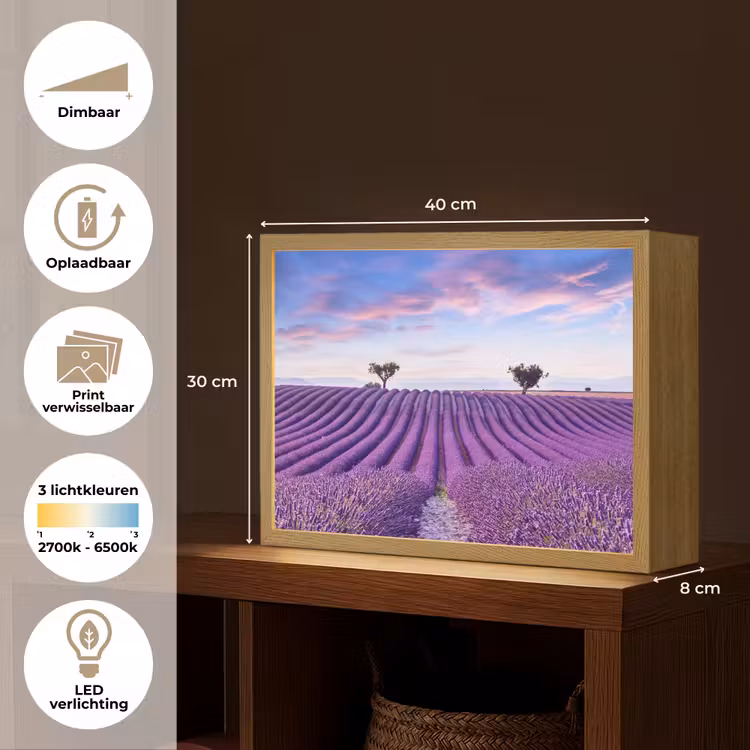 Lightbox - Wandlamp - Lavendel - Natuur - Paars - Bomen - Bloemen — 10