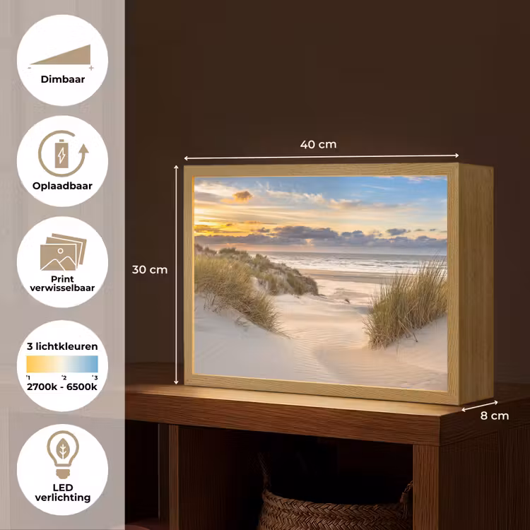 Lightbox - Wandlamp - Strand - Duin - Gras - Zonsondergang - Zee — 10