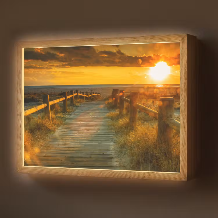 Lightbox - Wandlamp - Zon - Strand - Duin - Horizon - Gras - Pad - Oranje — 1