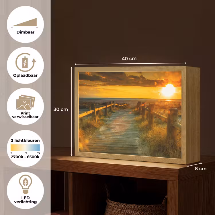 Lightbox - Wandlamp - Zon - Strand - Duin - Horizon - Gras - Pad - Oranje — 10